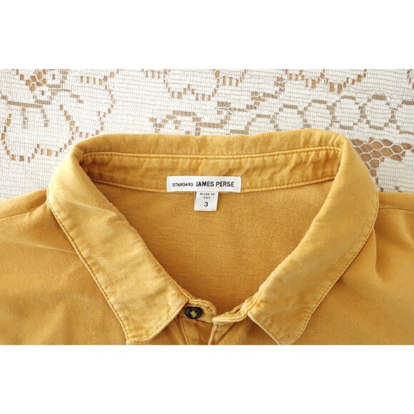 Standard James Perse Yellow Ochre Cotton Short Sleeve Polo Shirt sz 3 US Large - Picture 4 of 6